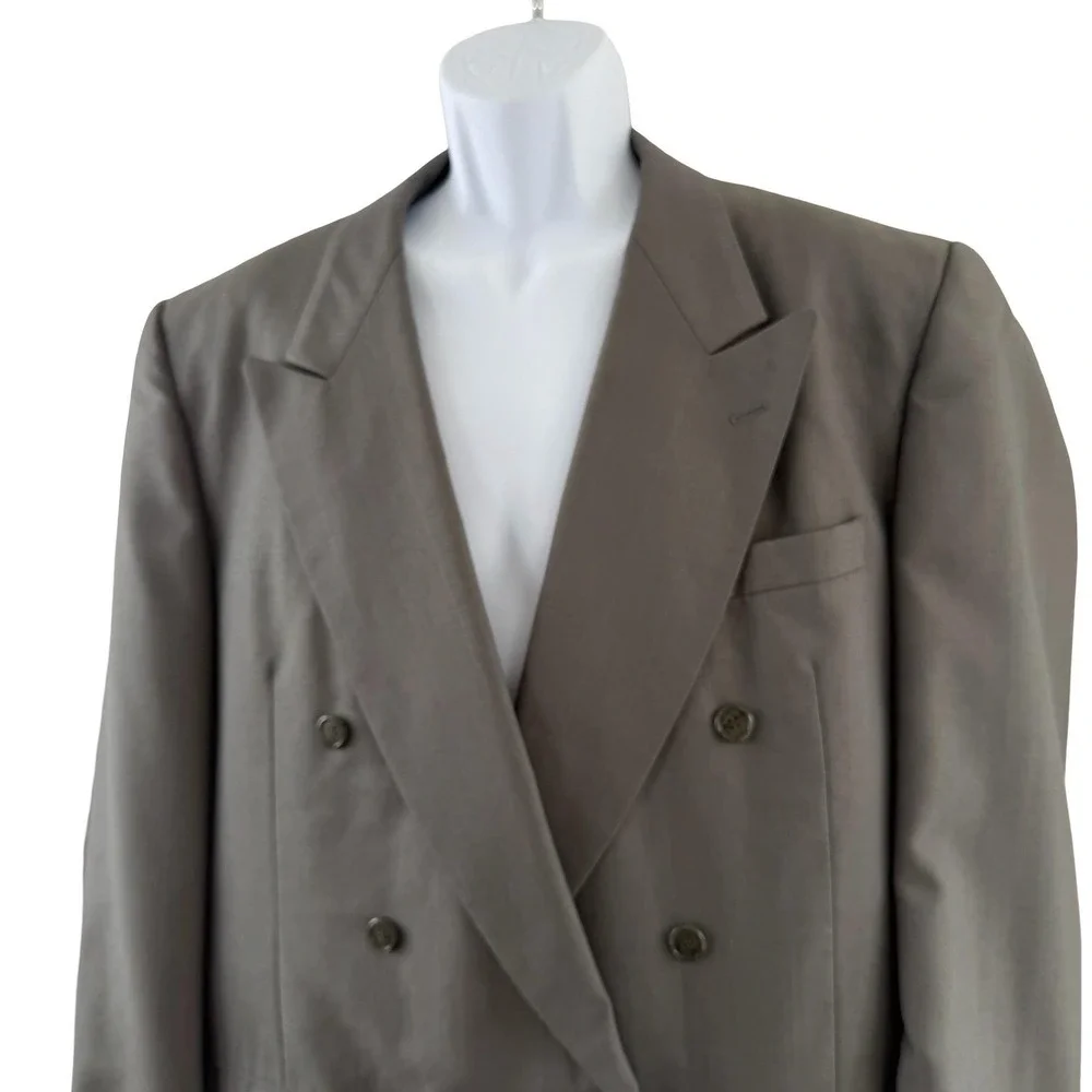 Andre‎ Vachon Suit Jacket Mens 46 Gray Pinstripe Wool Blend Double Breasted USA